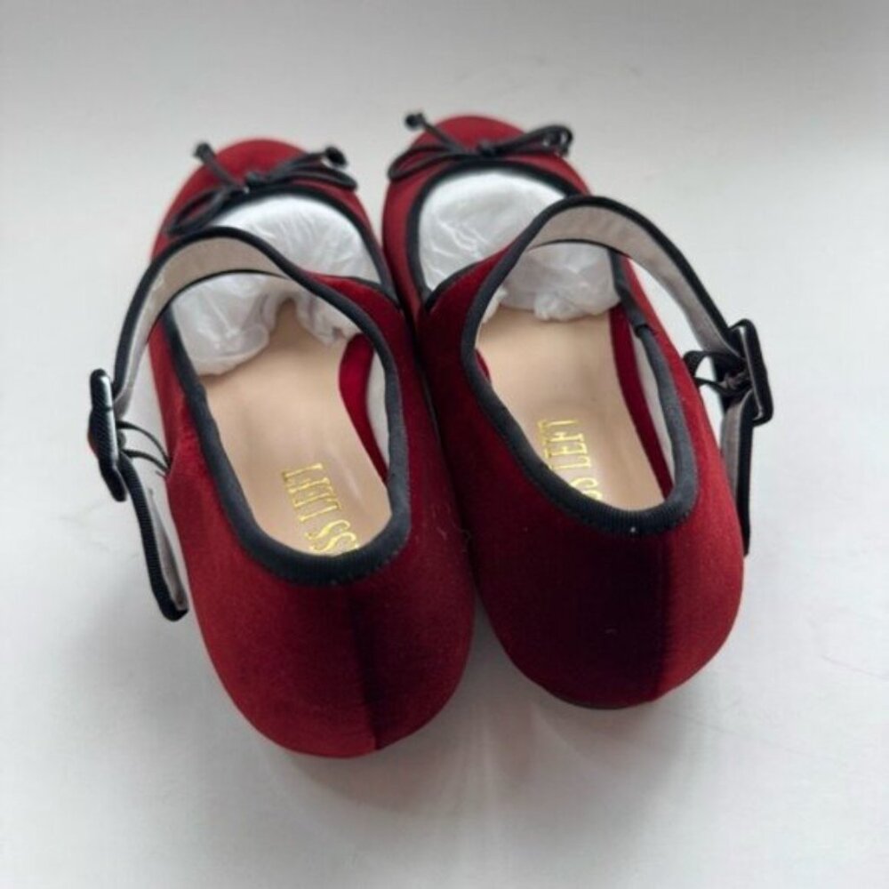 Size 7.5 Miss Left Women Bowknot Ankle Strap Classic Ballet Flats Burgundy - Picture 5 of 13